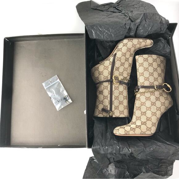 Vintage Gucci GG Monogram Horsebit Harness Ankle High Heeled Boots 5 - Picture 10 of 11